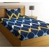 Glace Cotton Single Bedsheet with 1 Pillow Covers | Soft Thread Count 144 Brushed Glace Cotton -Long Lasting & Wrinkle Free - Navy Blue and Yellow