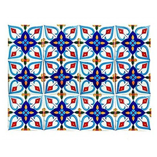 Shiv Kripa Blue Pottery Home Decor Ceramic Tile 2 x 2 Inch Set of 12 Tiles (White & Multi)