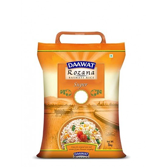 Daawat Rozana Super, Naturally Aged, Rich Aroma,Perfect Fit for Everyday Consumption Basmati Rice, 5 Kg