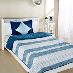  Solimo Brickline Microfibre Printed Quilt Blanket/Comforter, Single, 120 GSM, Blue, reversible